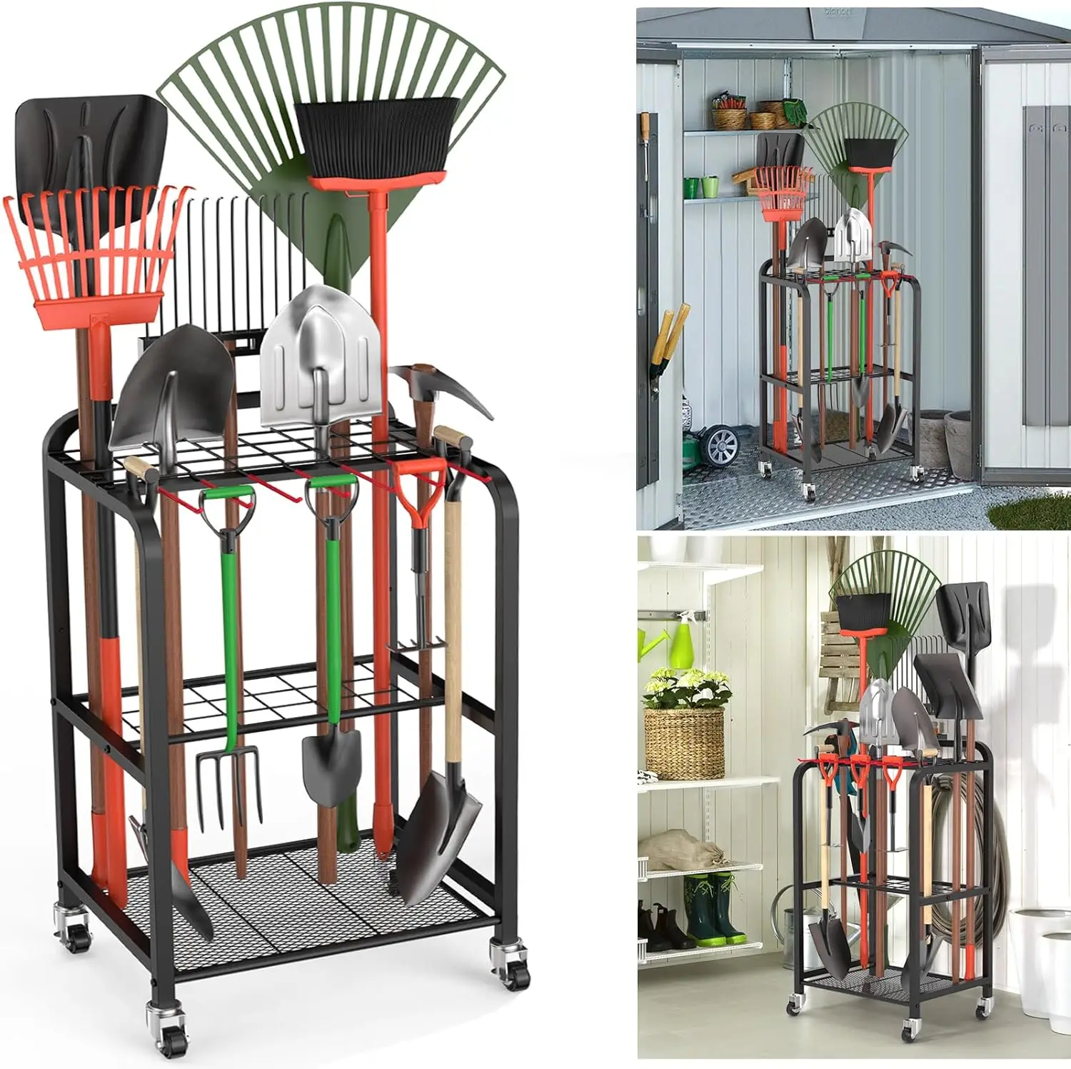 

Trieez Garden Tool Organizer for Garage, Yard Tool Organizer Garage W/Wheels for Garage Organization and Storage - Sturdy Yard t