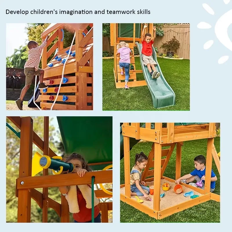 معدات الملعب في الهواء الطلق متعددة الوظائف للأطفال إطار التسلق مجموعة أرجوحة ملعب خشبي #2