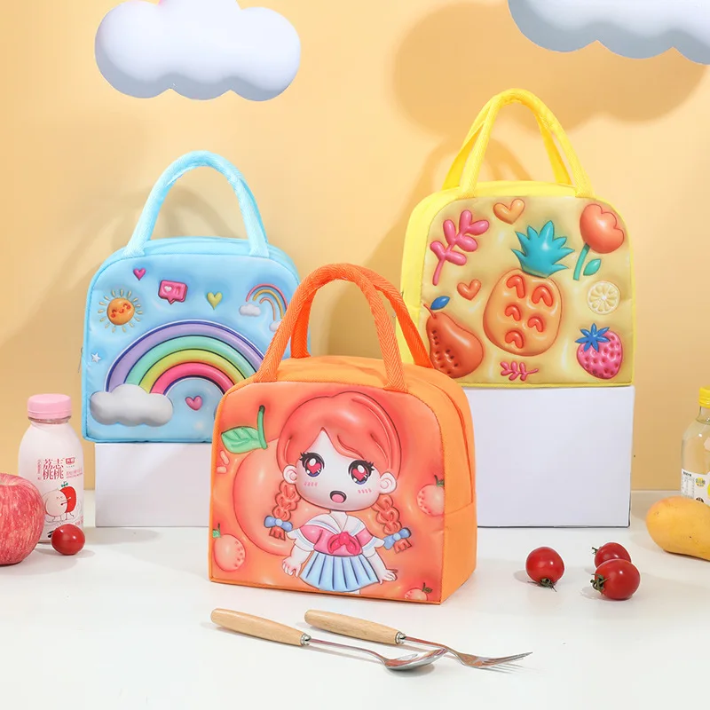 3D Cartoon Children\'s Lunch Bag Thermal Insulation Aluminum Foil Thick Waterproof Oxford Cloth Bento Bag Portable Tote Lunch Box