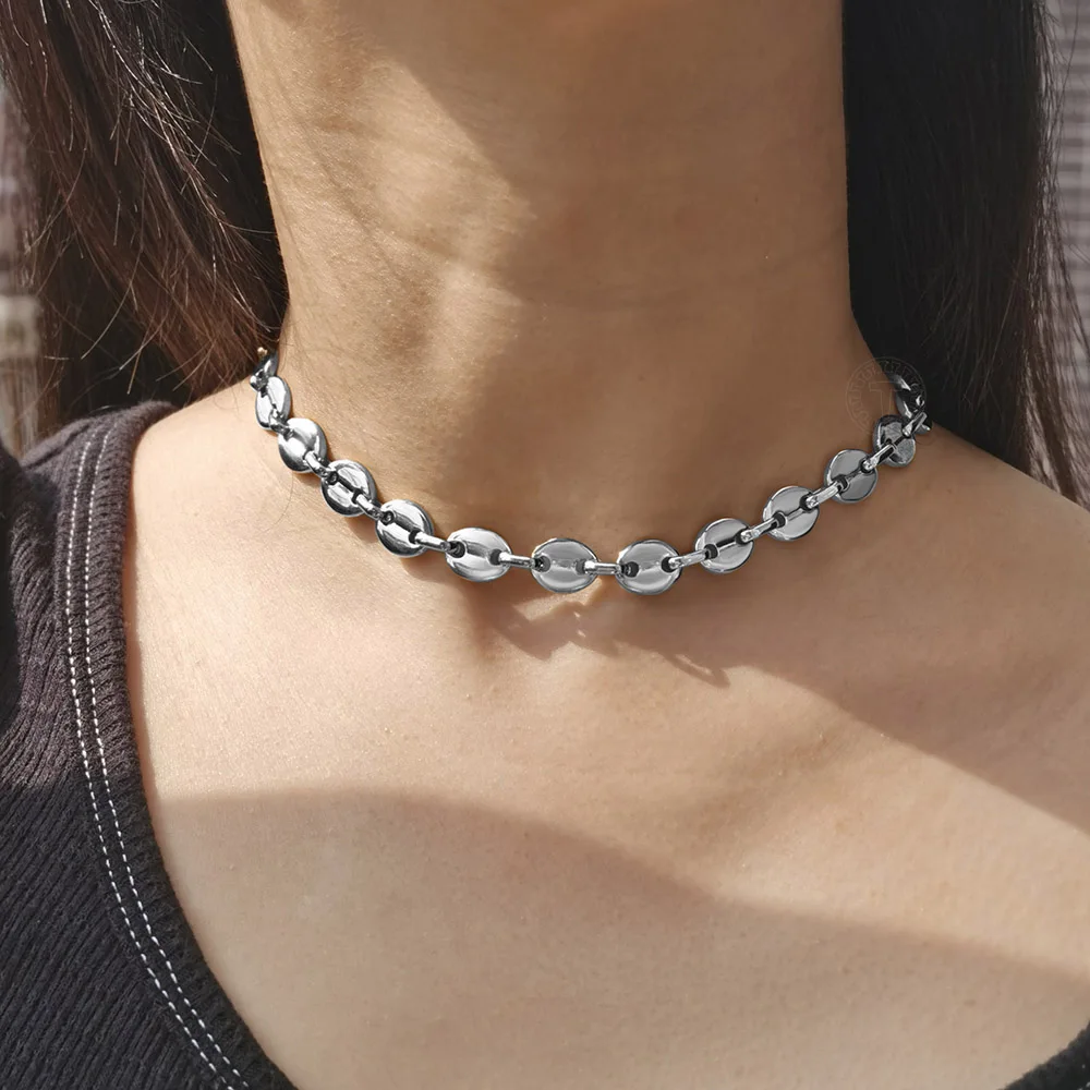 Coffee Beans Link Chain 7/9/11MM Necklace Gold Color Silver Color Stainless Steel Men Women Geometric Rope Jewelry Wholesale