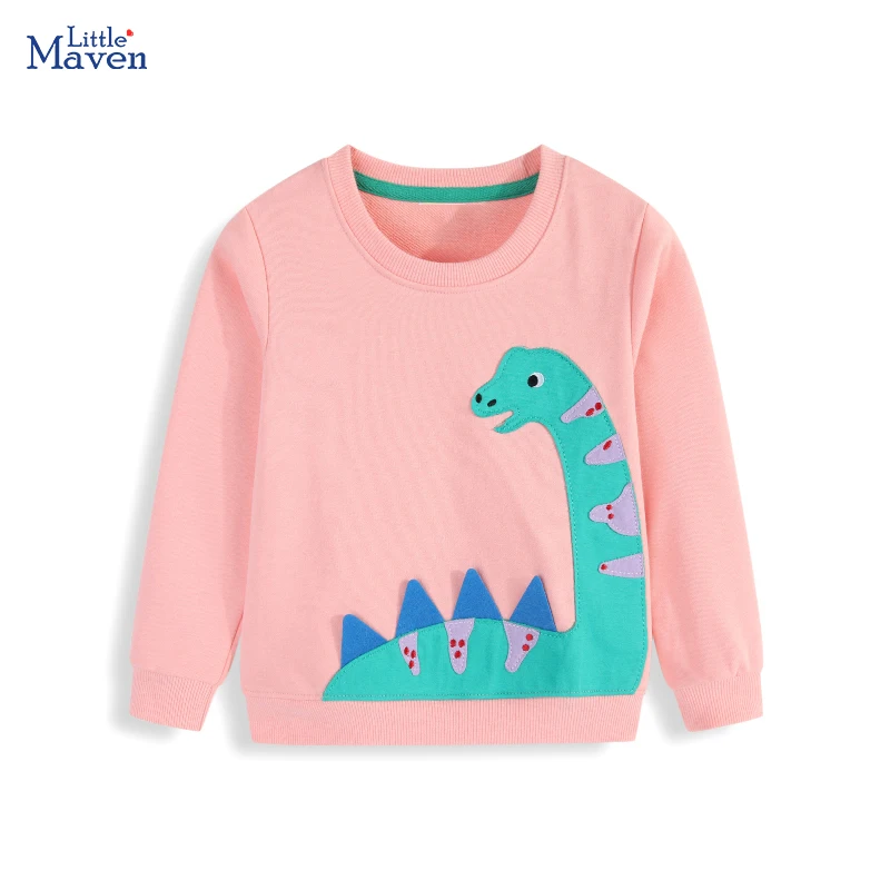 ملابس أطفال من Little maven ملابس أطفال لخريف 2026 ملابس علوية للفتيات الصغيرات أزياء الديناصورات الكرتونية بلوزات ربيعية قطنية #1
