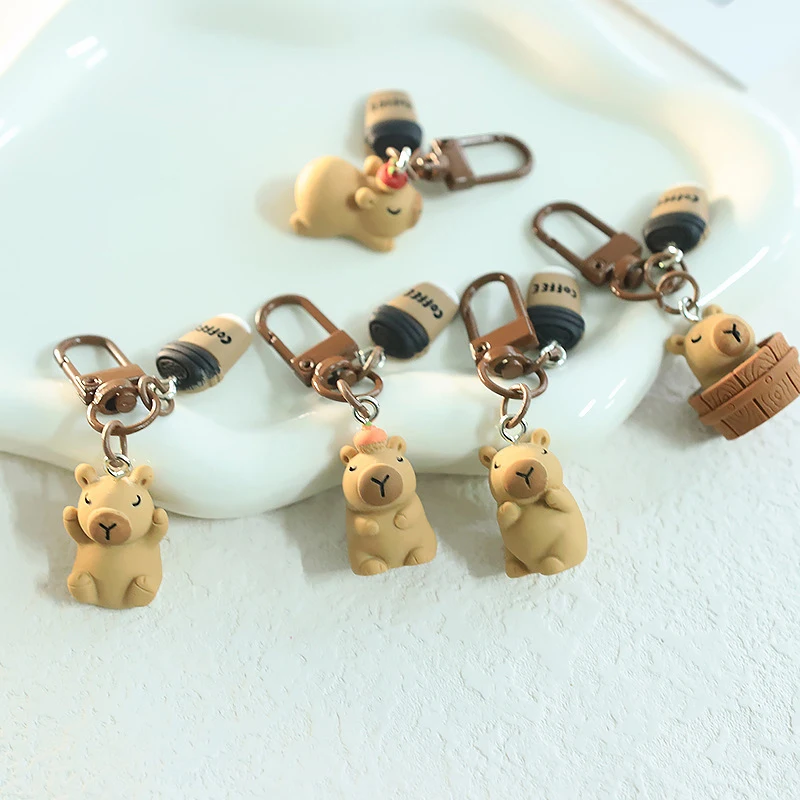 Resin Coffe Capybara Keychain Funny Capibara Bag Hanging Cute Funny Fashion Anime Keyring Mobile Phone Hanging Accessories