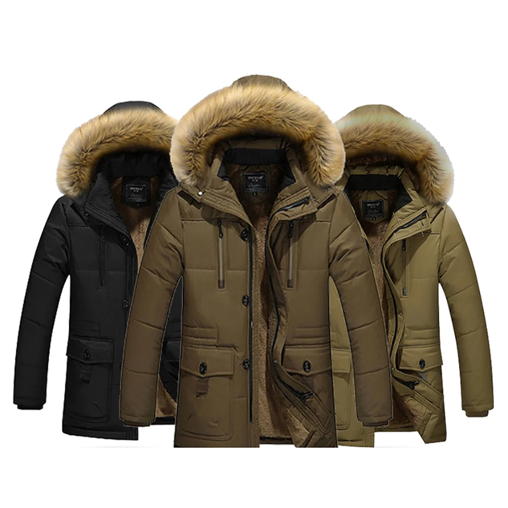 

Men's zipped warm and cool cotton casual jacket, men's winter warm lining jacket, coat with large pockets and raccoon collar