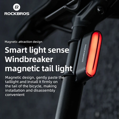 ROCKBROS-luz trasera de bicicleta IPX6, resistente al agua, carga tipo C, detección de freno inteligente, luz trasera magnética, acceso para bicicleta de montaña y carretera