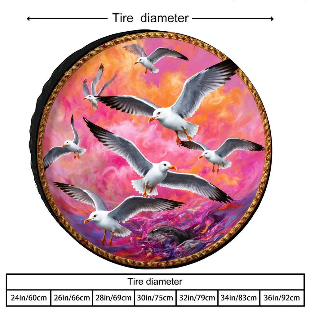Artistic Printed Tire Cover With A Baroque Golden Border And Bird Pattern, Made Of Polyester Fiber, Featuring A Dynamic Visual D