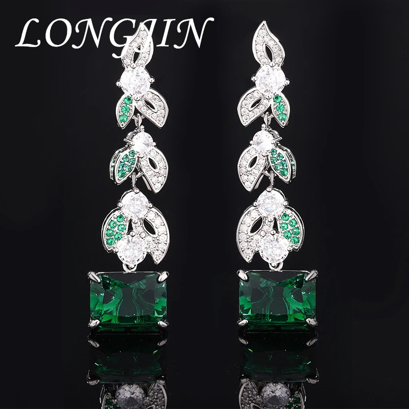 

Vintage 925 Silver Needle Emerald Crystal Earrings Cubic Zirconia Leaf Flower Women Wedding Fine Jewelry Accessory Elegant Gift