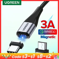 UGREEN USB C Cable magnético USB tipo C para Xiaomi Samsung magnético Micro USB C Cable 3A carga rápida tipo C Cable de carga