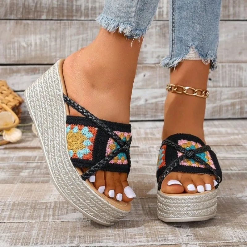 

2025 Fashion Ladies Shoes Open Toe Women's Slippers Summer Printing Casual New Plus Size Outdoor Best Seller Platform Slippers