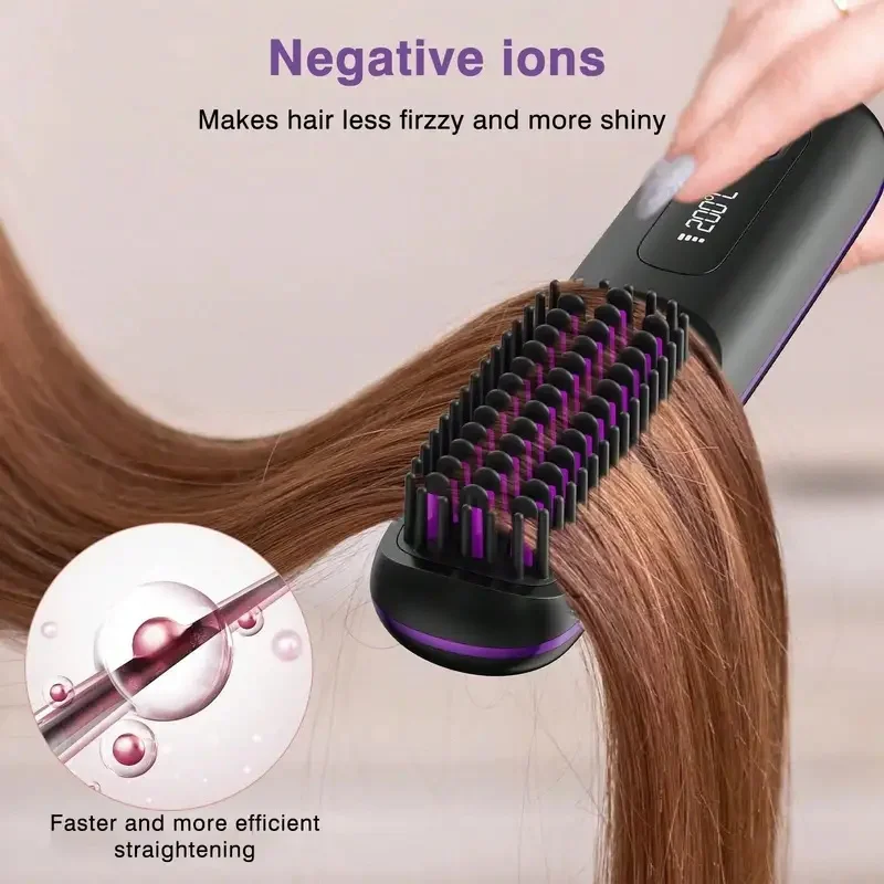 NEW Women's Wireless Portable Hair Straightener,  Negative Ion Hot Air Straightening Brush, Effectively Smooths FrizzAnti-Scald