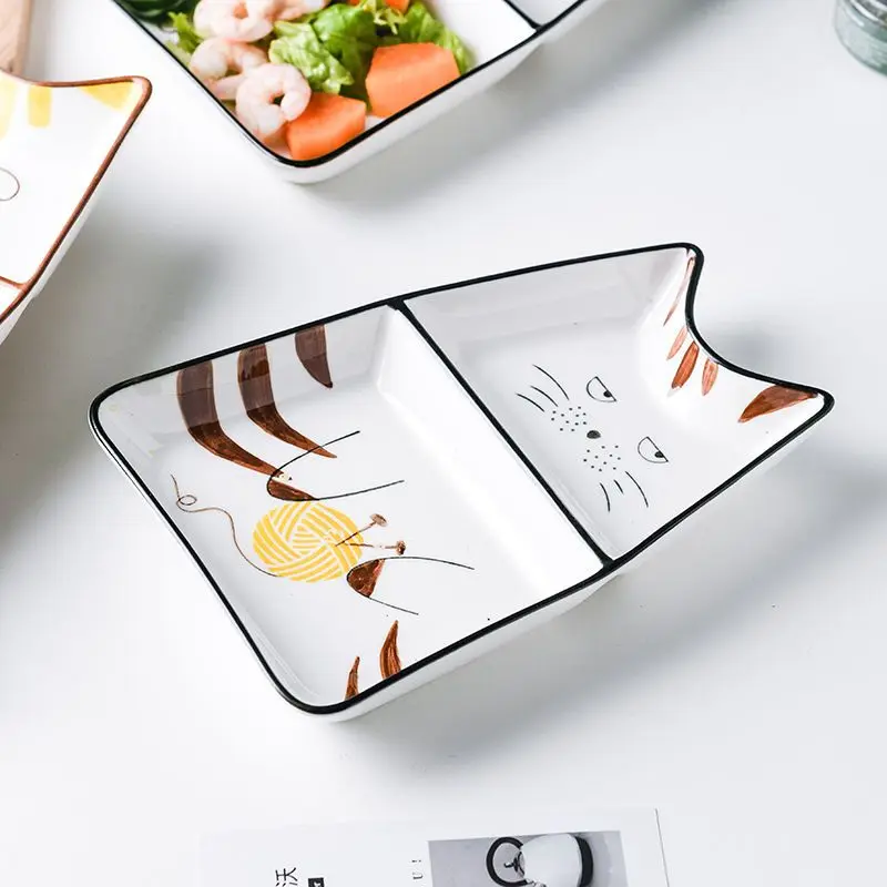 

Children's ceramic compartment rice plate cartoon tableware creative baby complementary food plate Cute breakfast cutlery