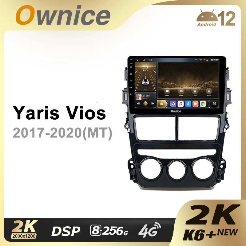 Ownice K6+ 2K for Toyota Yaris Vios 2017 - 2020 8+256G Ownice Android 12.0 Car Radio GPS 2din 4G LTE 5G Wifi Autoradio 360 SPDIF