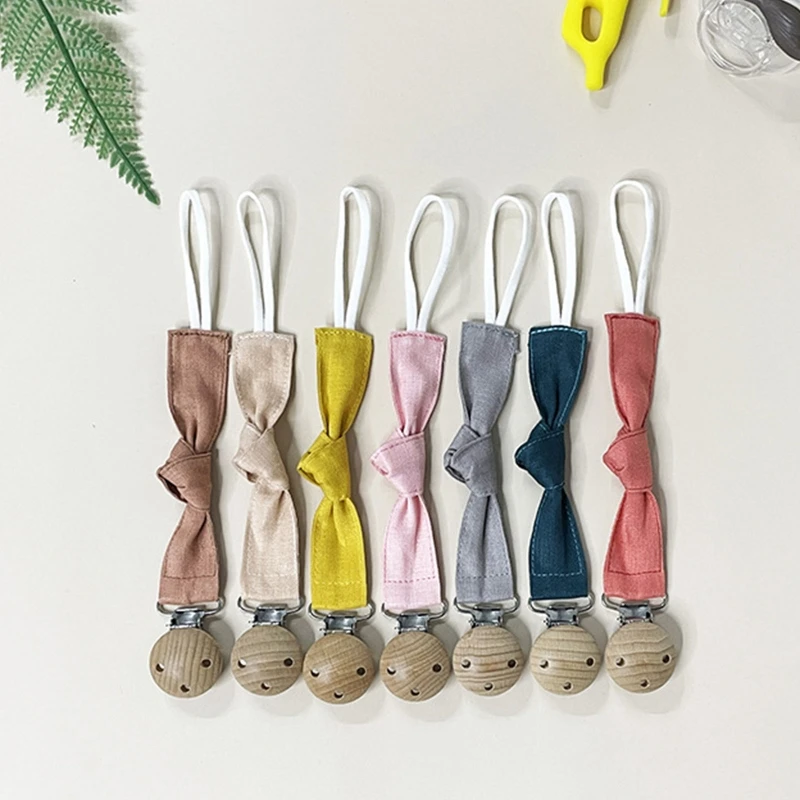 

1pc Cotton Linen Baby Pacifier Clips Chain BPA Free Newborn Wooden Appease Soother Clip Rodent Nipples Holder Dummy Holder