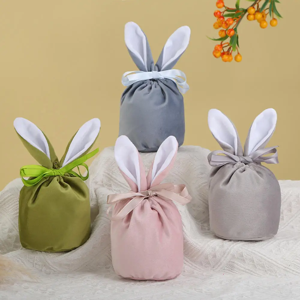 Easter Bunny Rabbit Ear Drawstring bag Candy Chocolate Gift Bag Velvet Bag Candy Box Valentine Baby Shower Easter Decoration