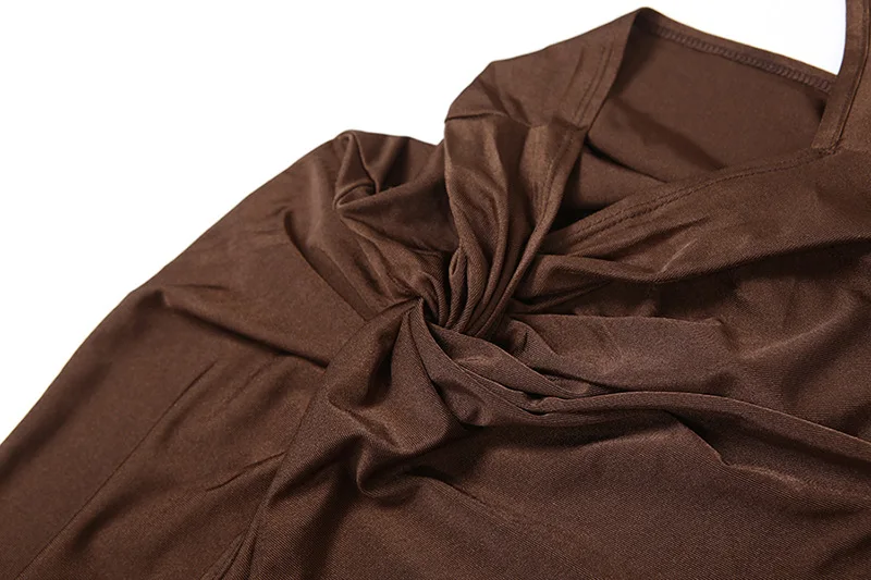 Bangniweigou Slant ไหล่เดี่ยวไม่สมมาตร cutout High Slit Elegant Dress เอว Bare Evening PROM Robe สีดําสีน้ําตาล