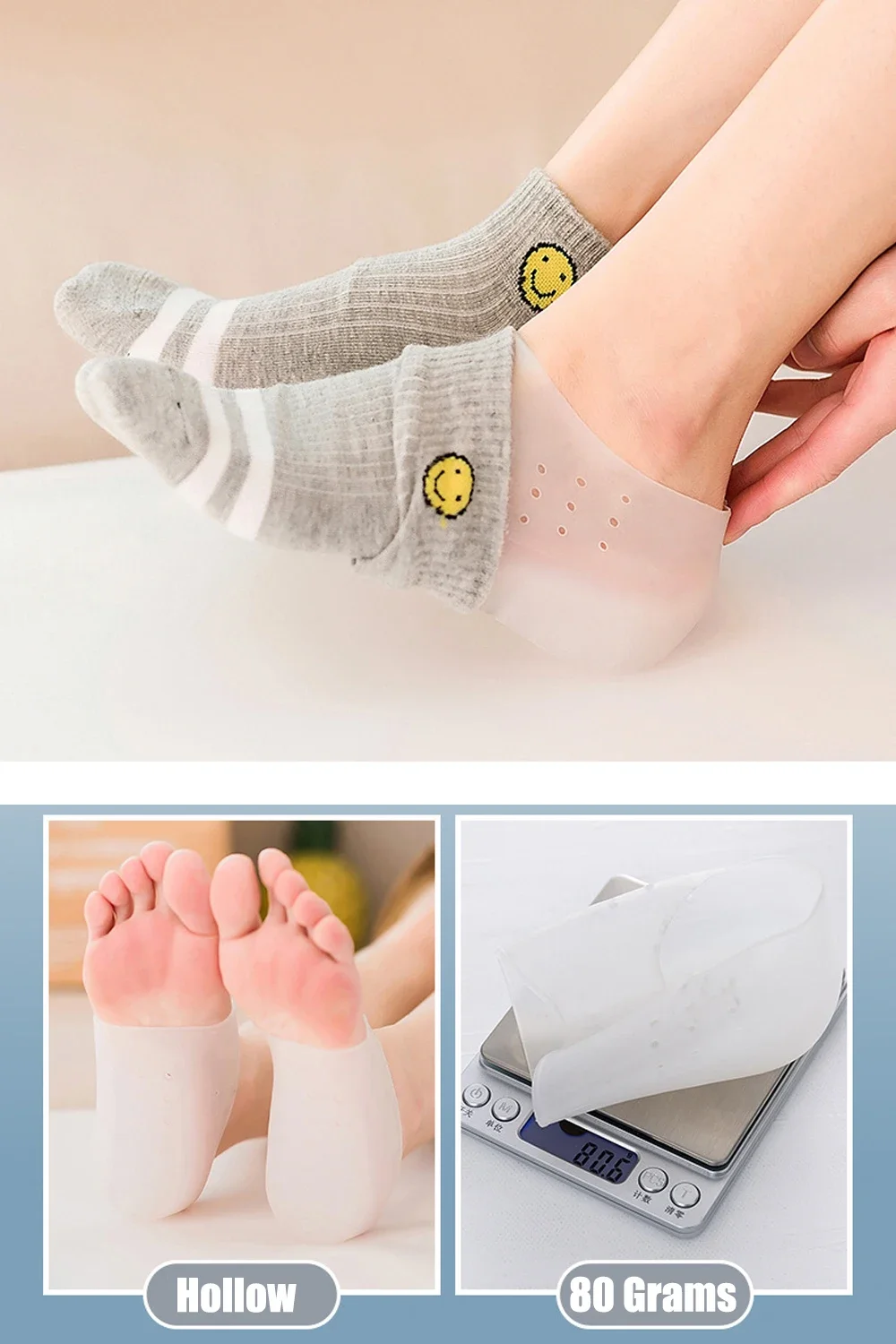 Silikon Unsichtbare Innenhöhe Einlegesohlen Heben Erhöhen Socken Outdoor Fuß Schutz Pad Männer Frauen Ferse Kissen Versteckte Einlegesohle – Detail 9