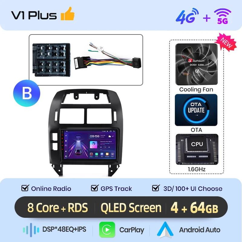 Junsun Draadloze CarPlay Android Auto Autoradio Voor VW Volkswagen Polo Mk4 2001-2011 GPS Multimedia 2 din