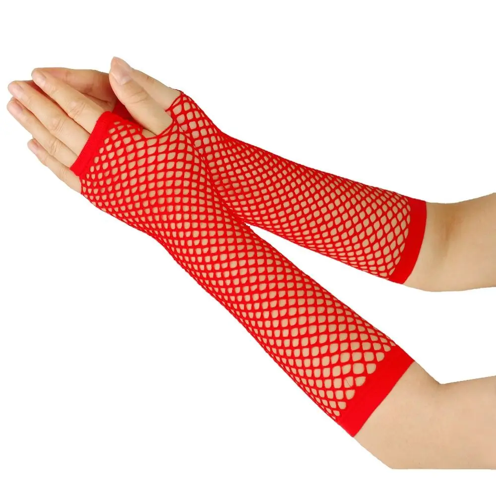 Stretch Women's Fishnet Gloves Half Finger Black Fingerless Gloves Leg Arm Cuff Punk Style Girl's Long Gloves Nightclub Party