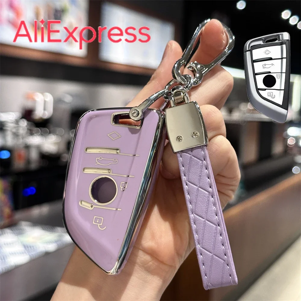 

Key Fob Cover With Car Keychain Lanyard For BMW X1 X2 X3 X4 X5 F15 X6 F16 G20 G30 1 2 3 5 7 Series