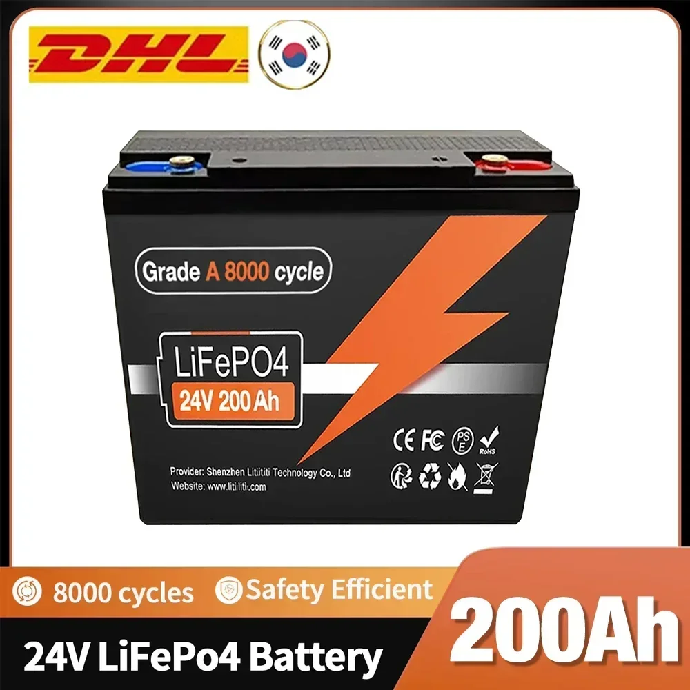 

24V 200Ah LiFePO4 Lithium Battery Built-in 200A BMS Rechargeable Battery, for RV/Camper, Solar, Marine, Overland/Van, Off-Gr