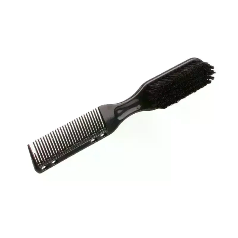 2 in 1 Black Hair Beard Brush Soft Nylon Bristles Built-in Comb 1Pcs Easy to Carry for Men Travel Grooming Styling