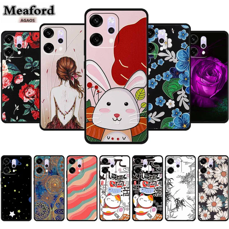 3D Case For OPPO Reno 14 Pro Embossed Blossoms Funda Relief Flowers Coque Silicone Soft Back Phone Cover For Reno14Pro Bumper