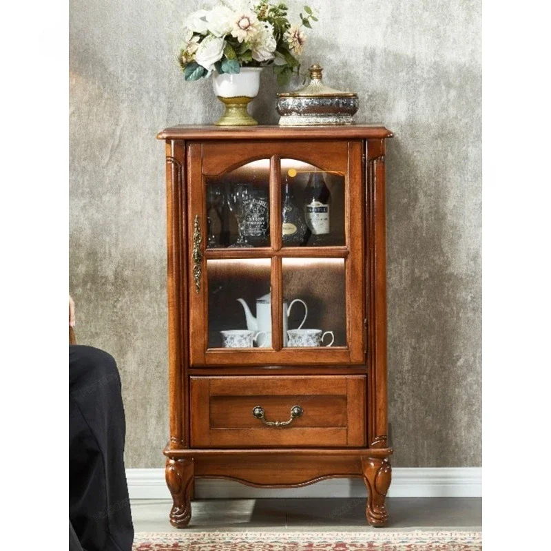 

Маленький винный шкаф из массива дерева, ретро-витрина в европейском стиле, пристенный шкаф для вина в гостиную, устанавливаемый у стены.