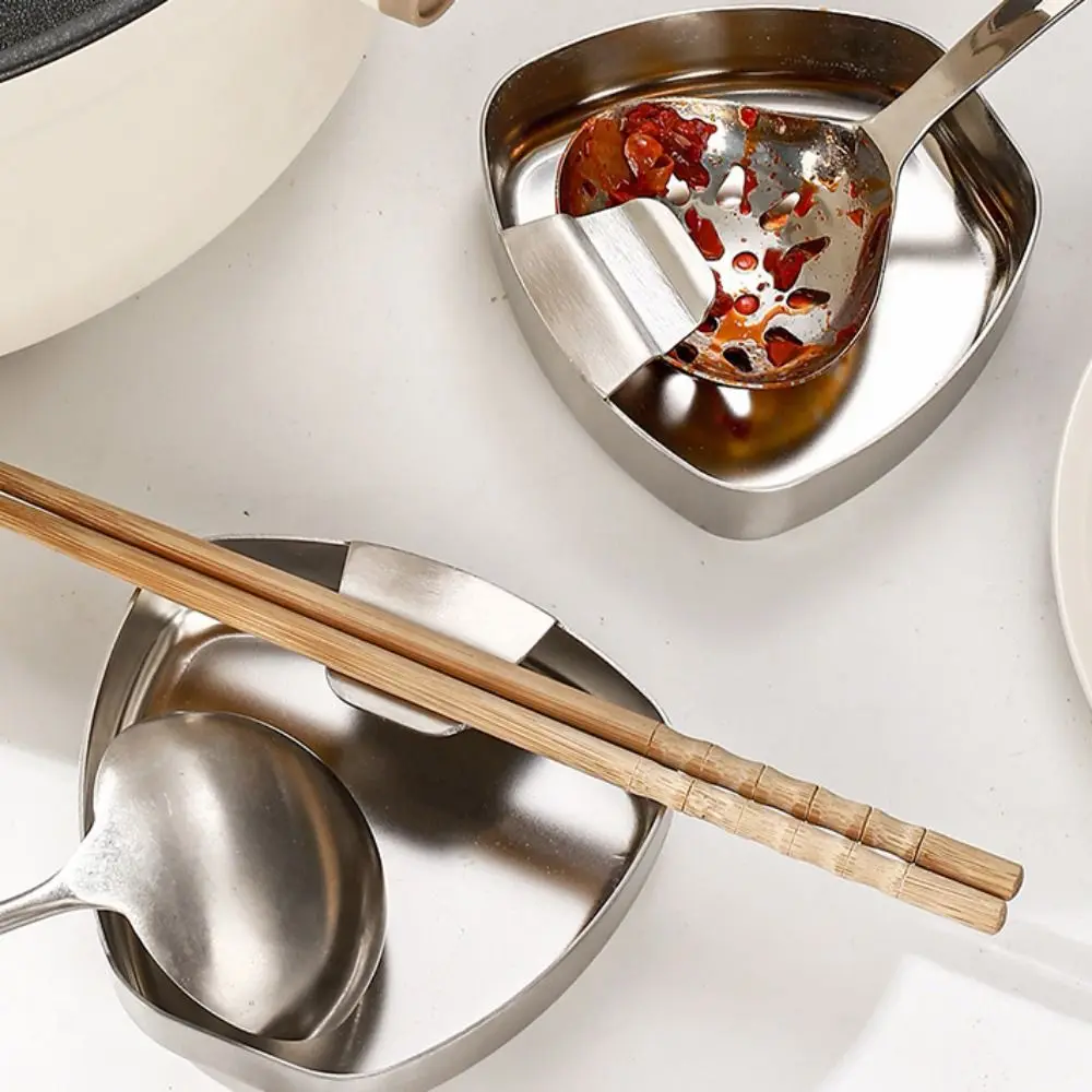 

Stable Stainless Steel Spoon Rest Anti-fall Non-slip Spatula Holder Rustproof Space Saving Mini Snack Bowl Counter Use