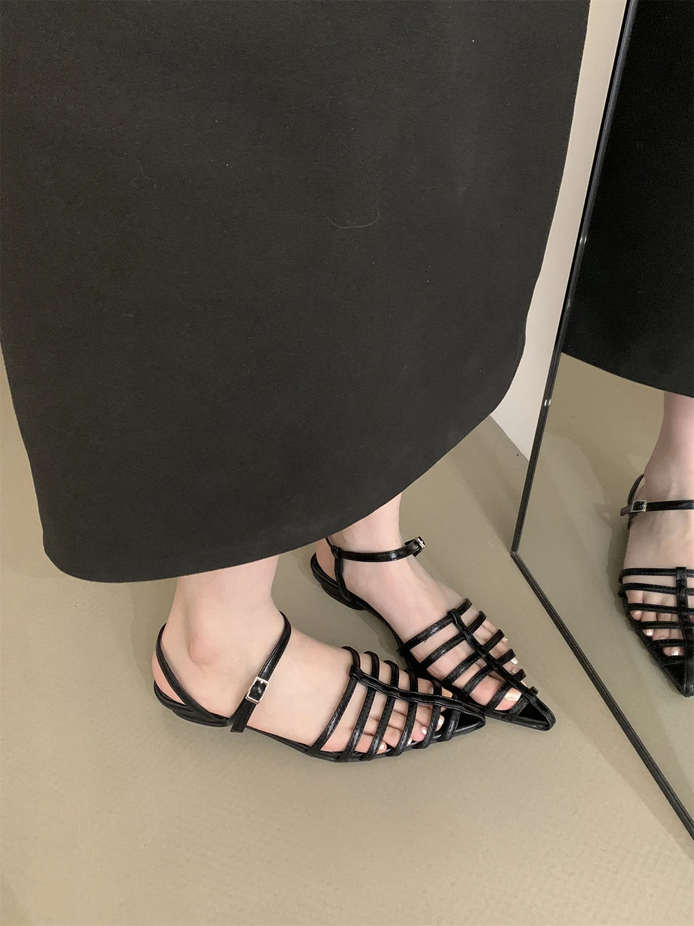 Elegant Women Sandals Pointed Toe Summer Dress Shoes Ankle Strap Party Pumps Size 35-39 Party Sandals Flat Low Heels Size 35-39