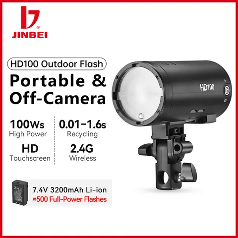 JINBEI HD100 100W Outdoor Flash Portable Touch Screen HSS TTL Round Head Ω Camera Flash for Canon Nikon Fuji Sony