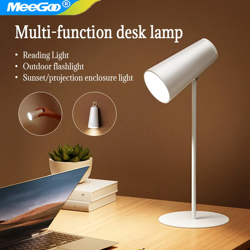 

Светодиодная настольная лампа MeeGoo с регулируемой яркостью через USB, сенсорная складная настольная лампа с календарем, температурными часами, ночник для учебы, лампа для чтения