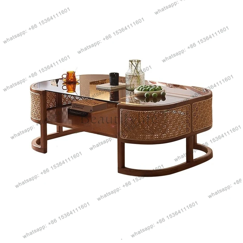 

solid wood rattan square coffee table living room home simple homestay coffee table