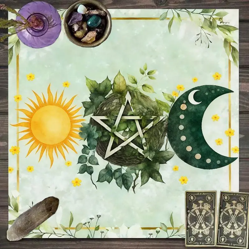 VIKAMA pink dreamcatcher crescent moon feathers tarot tablecloth oracle card spread crystal grid spiritual altar decor