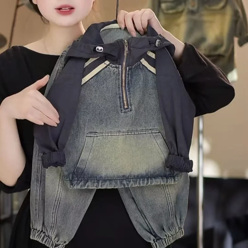 

Children Clothes Spring Autumn Kids Set Outfits Boys Hooded Patchwork Denim Top 2pcs Set Casual Jeans Jacket Tracksuit for Boy