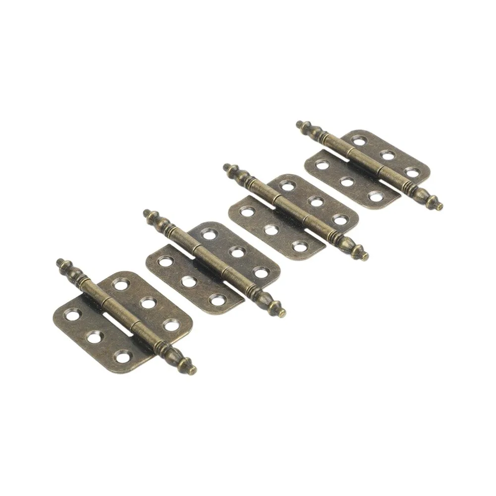 Crown Hinges with 6-Hole Layout in Antique Bronze for Wooden Cabinet Door Cupboard Panel Jewelry Box Lid and Toolbox Hardware