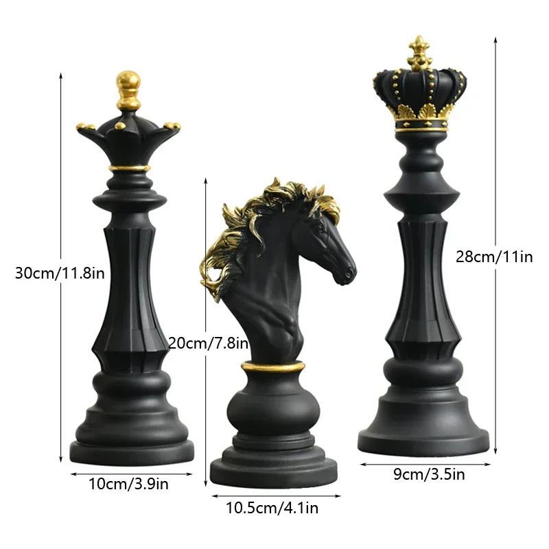 Resin International Chess Figurine for Interior King Knight Sculpture, Home Desktop Decor, Living Room Decoration, Retro, 1Pc view 2