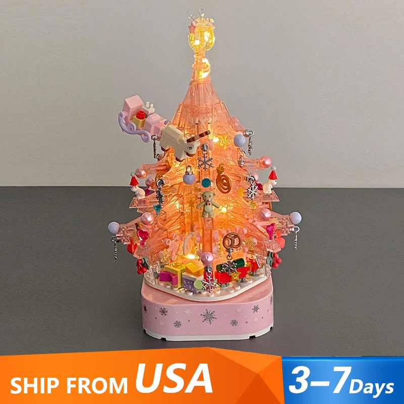 

675PCS MOC Creative Pink Crystal Christmas Tree Model Building Blocks Set Puzzle Toys Christma Gift Set for Adults Kids ﻿