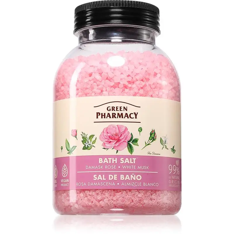 Sal de baño Rosa Demascena & Almizcle Blanco 1Kg Green Pharmacy – Relajantes, Veganas y Naturales