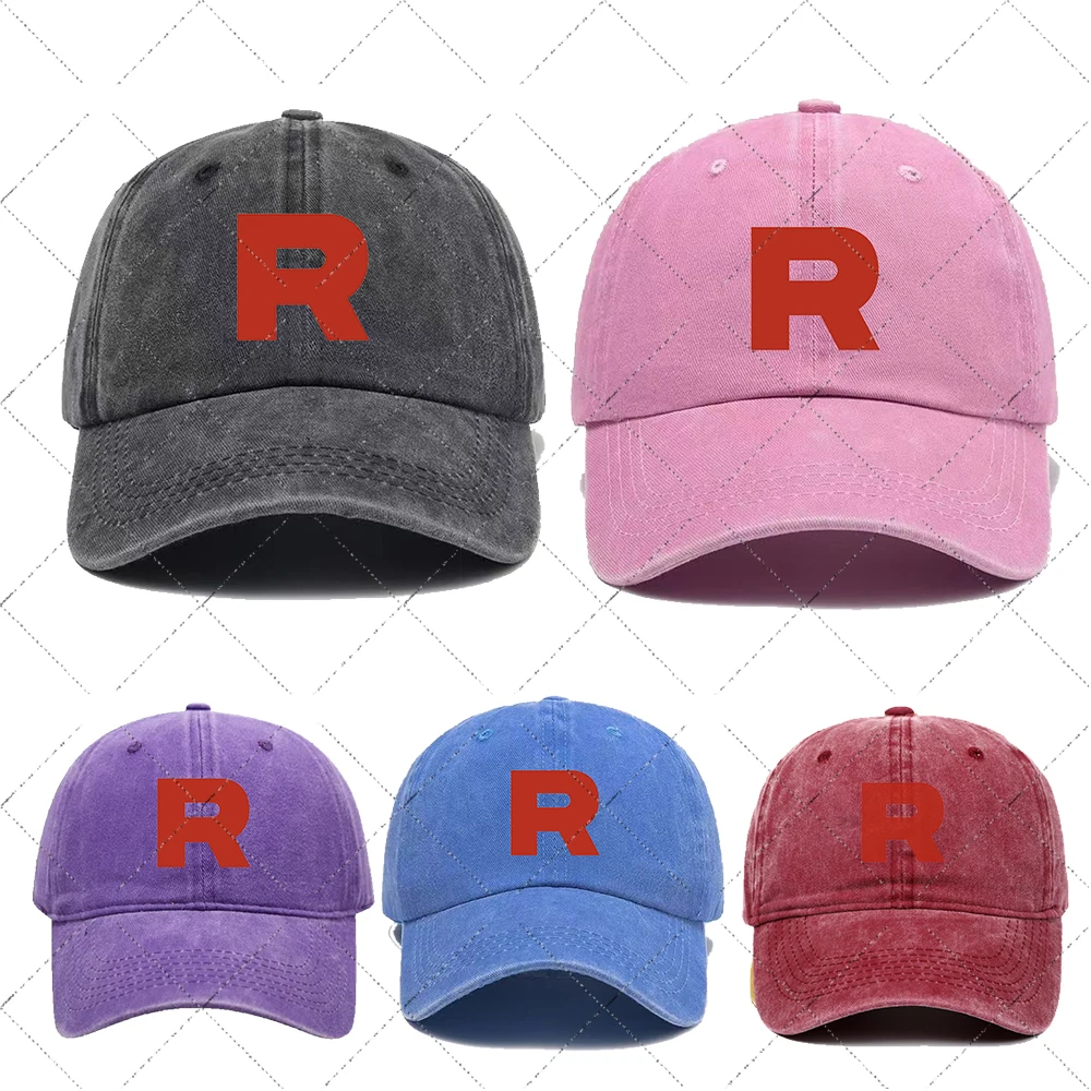 

Team Rocket R Vintage Print Adjustable Baseball Cap WOMEN PINK BLACK Retro Style Sun Hat Outdoor Old Wash Print Ideal for Men