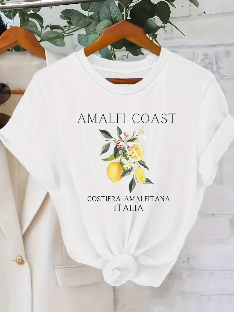 

Plus Size Lemon Print T-shirt Short Sleeve Crew Neck Casual Graphic Top For Summer Fashion Women Clothing Vintage Female Tshirt