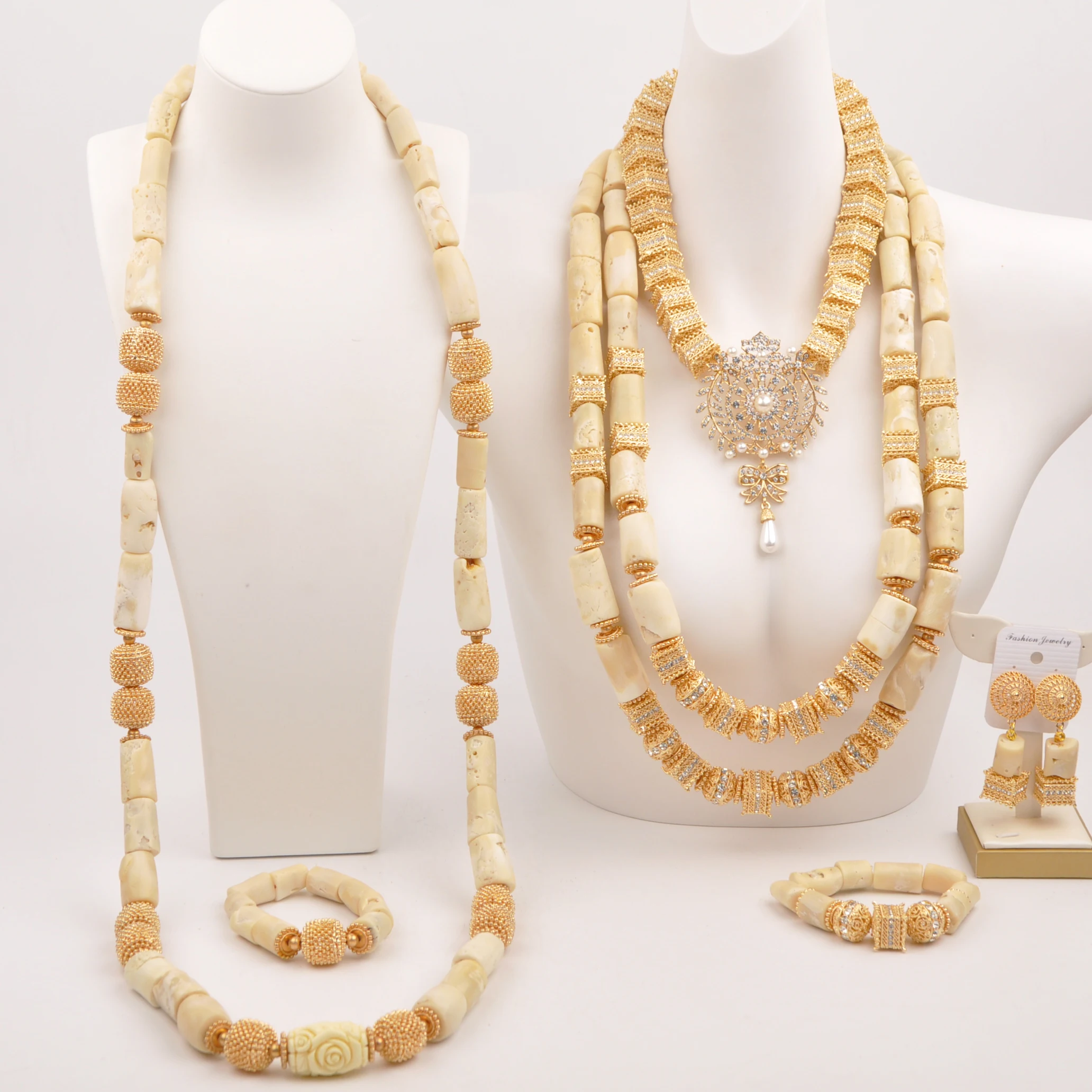 Nigeria Wedding Bridal Wedding Jewelry African Female Newlyweds Male White Natural Coral Bead Necklace Set SHXY-69