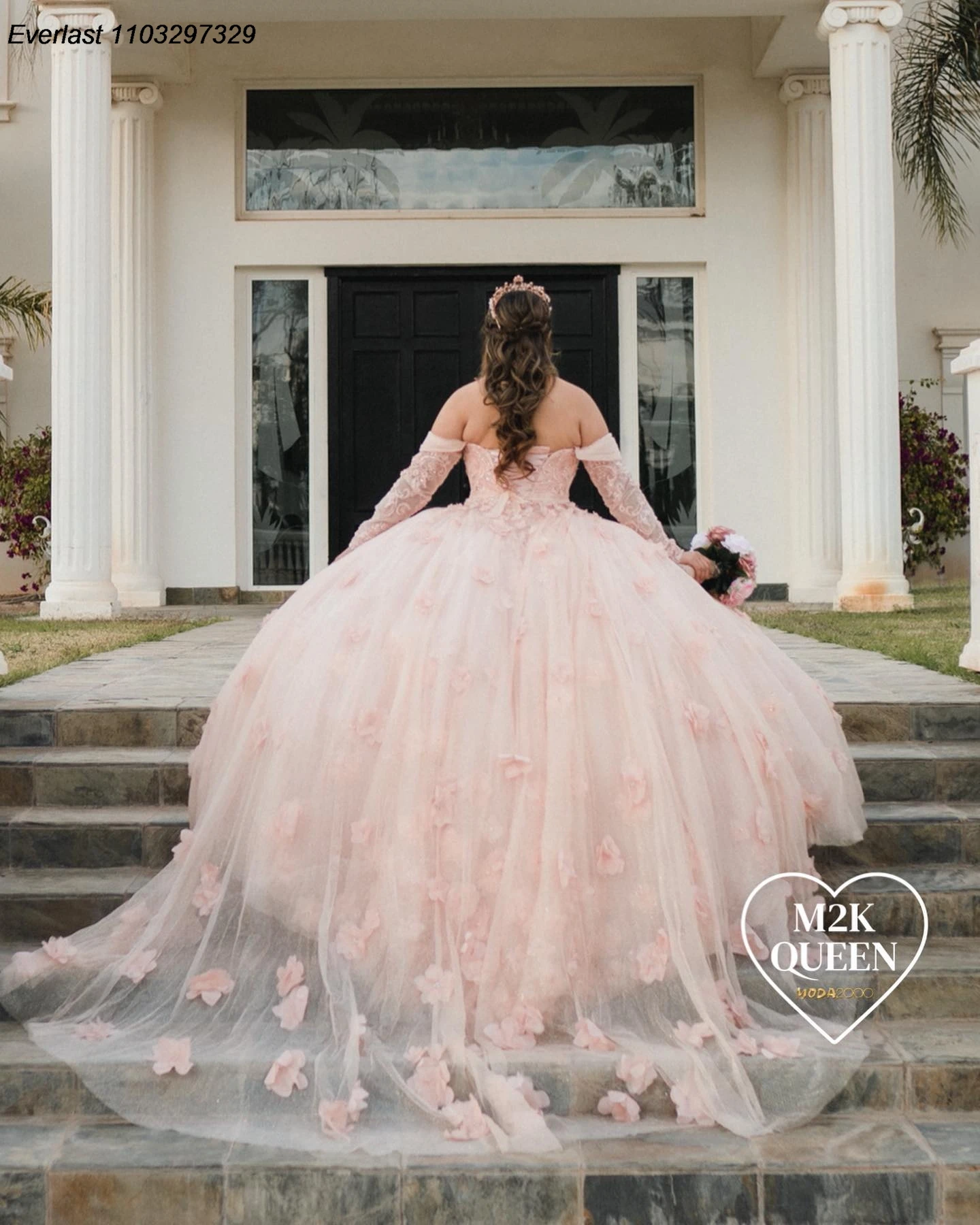 EVLAST, мексиканское розовое платье Quinceanera, бальное платье, 3D Цветы, аппликация, бисер, кристалл, с накидкой, милое 16 Vestidos De 15 Anos TQD811