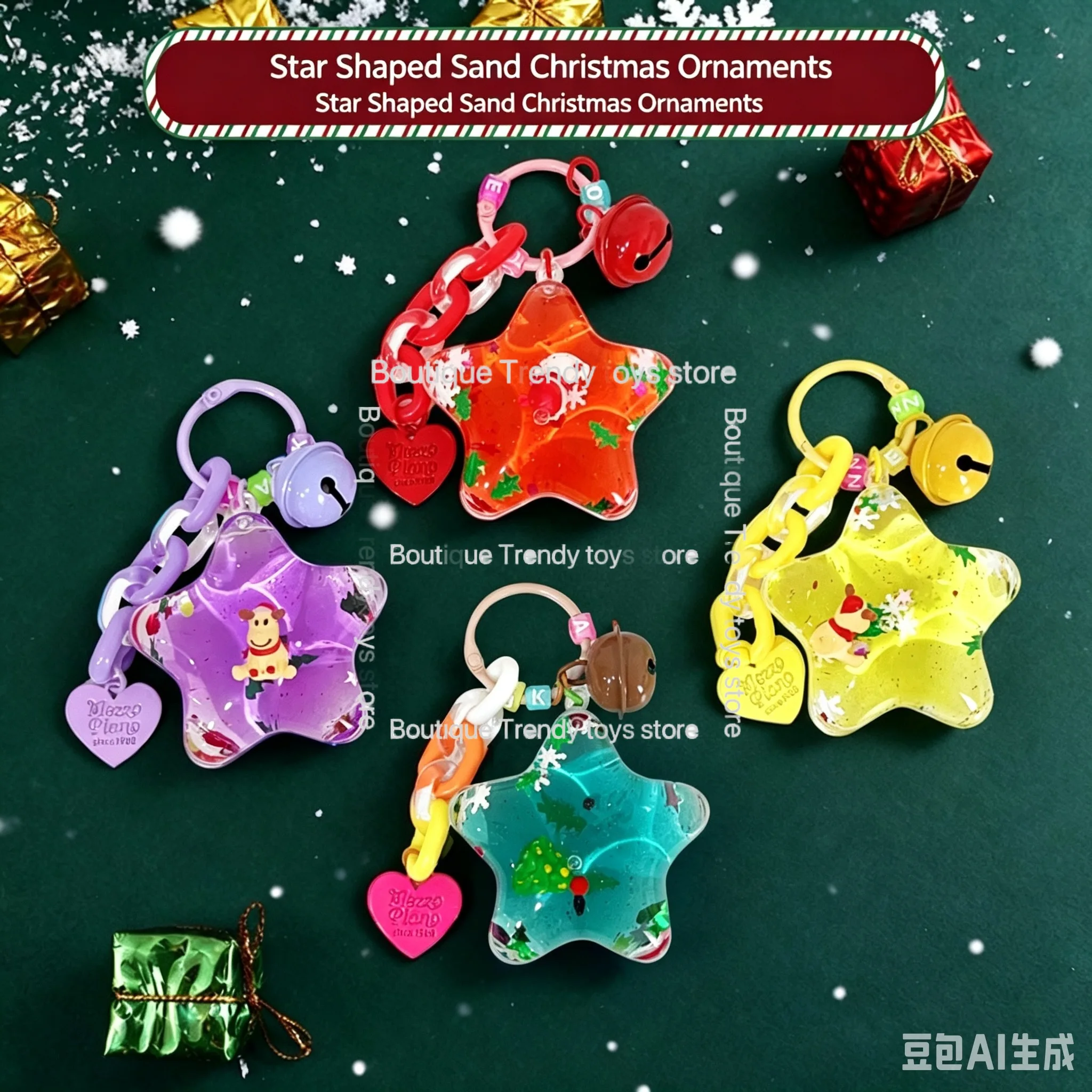 

【In Stock】Oil-filled Acrylic Floating Star Keychain Christmas Style Liquid Sand Pendant Charm Decor Holiday Birthday Gift