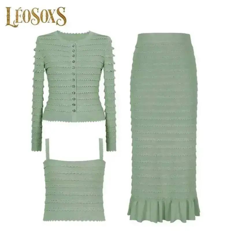 LEOSOXS Women's Luxe Three-Piece Skirt Set Versatile Pieces & Chic Silhouettes For Elegant Occasion Styling Look 2025