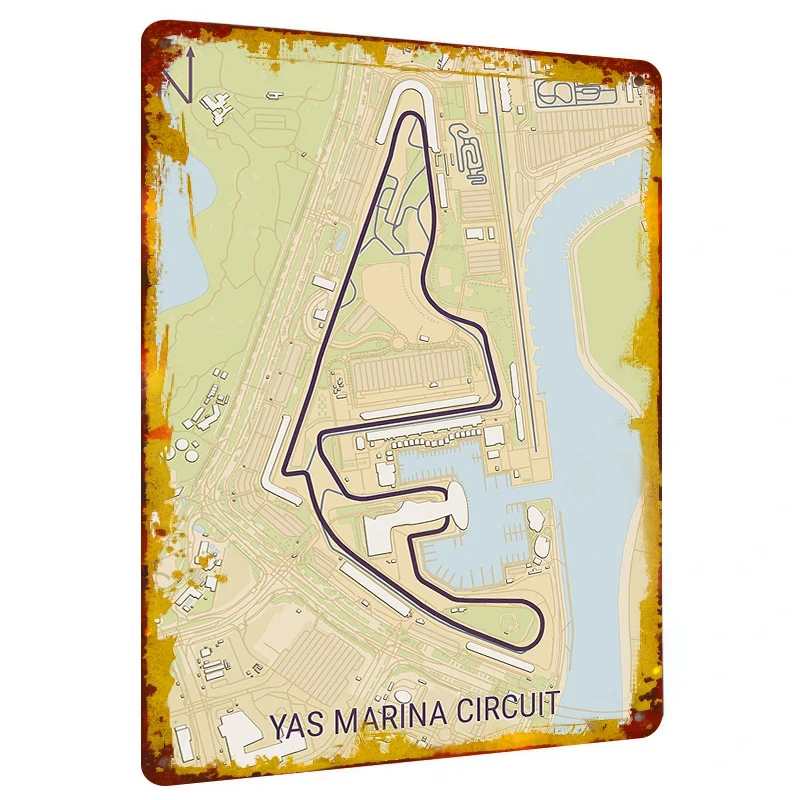 Yas Marina Circuit Map Custom Metal Wall Art Racing Theme Home Decor Metal Craft Decoration