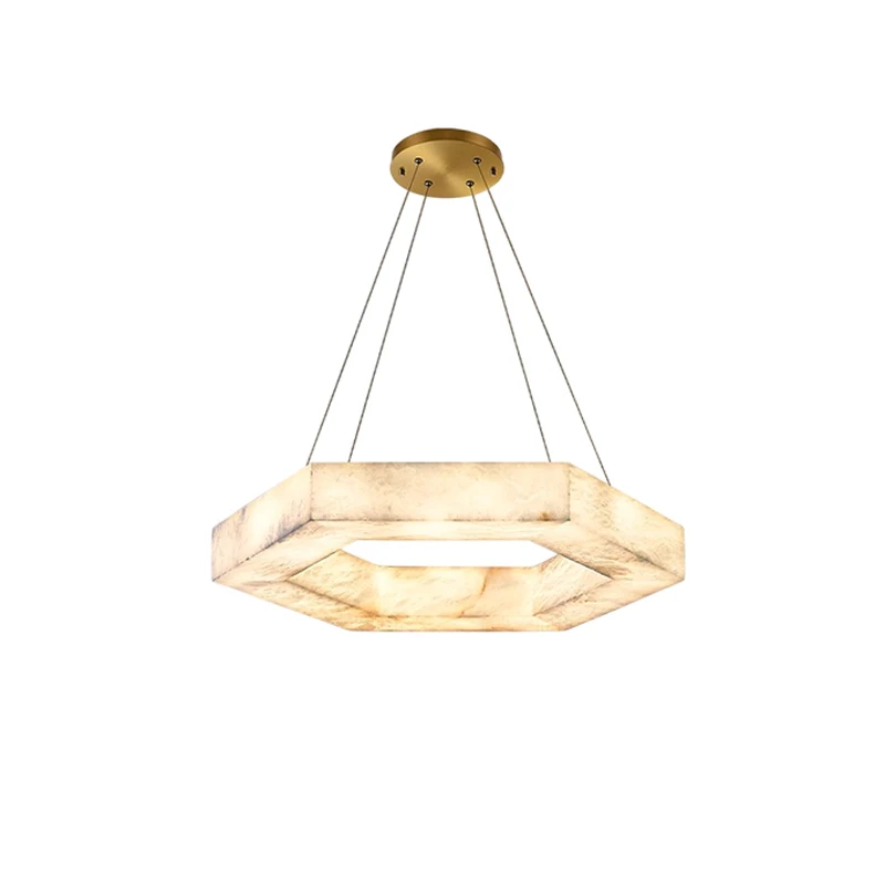 

2025 Trendy Hexagon Marble Series Dimmable LED Chandelier Alabaster Hanging Lamp Suspension Luminaire Lampen For Living Room