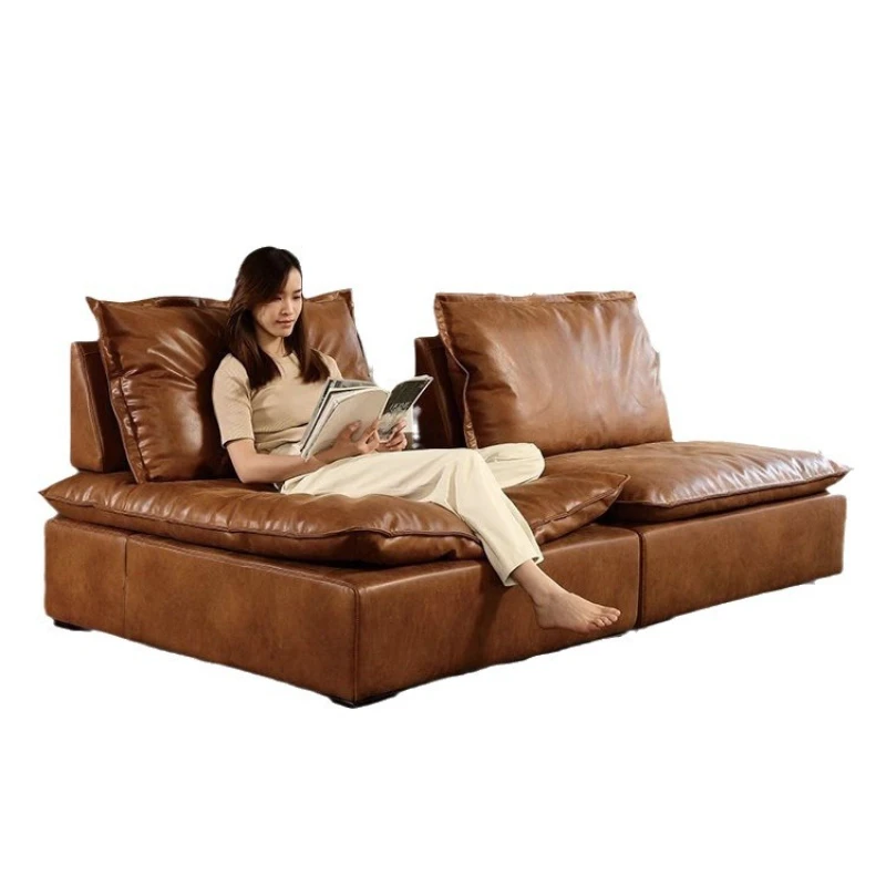 

Movable backrest lazy living room designer cat scratching skin oil wax skin medieval retro armless single sofa