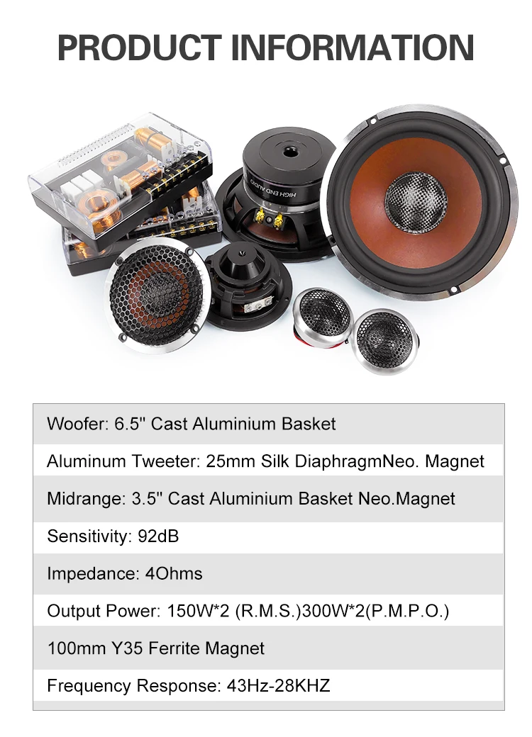 Zeming 6.5 Inch Car Component Spekers Set 3-way Car Audio Systeme Speaker 300W*2 for Car Front Door