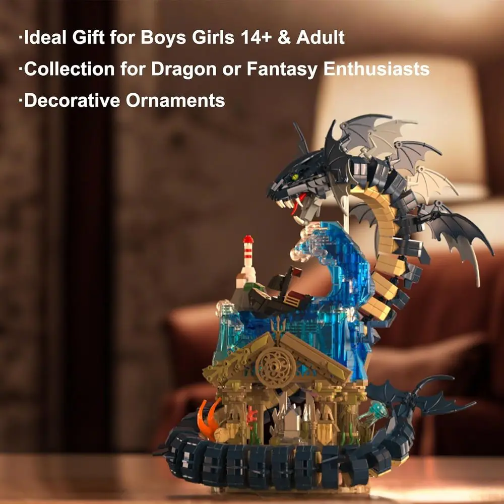 14+ DIY Medieval Dragon Building Blocks Set: 2210-Piece Model Kit for Teens & Adults, Ideal for Gifts and Decor
