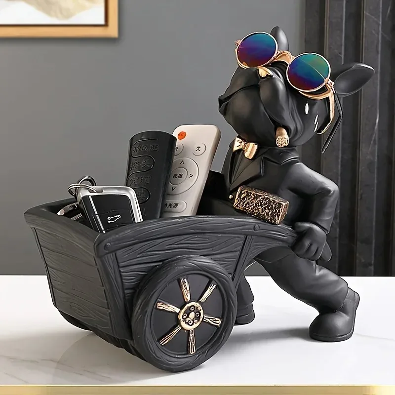 Builder Französische Bulldogge mit Barrow Hund Statue Live Room Dekor Harz Skulptur Tischdekoration Ornament Dekor Hund Figur