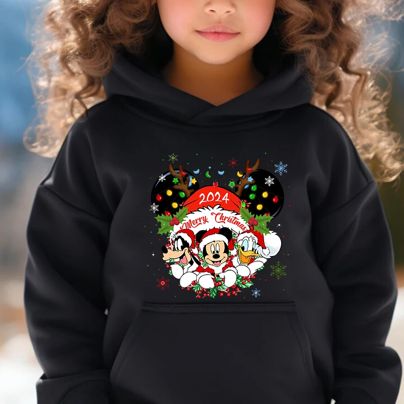 Mickey Christmas 2024 Hoodies Autumn and Winter Plus Velvet Sweater Holiday Gifts for Boys and Girls